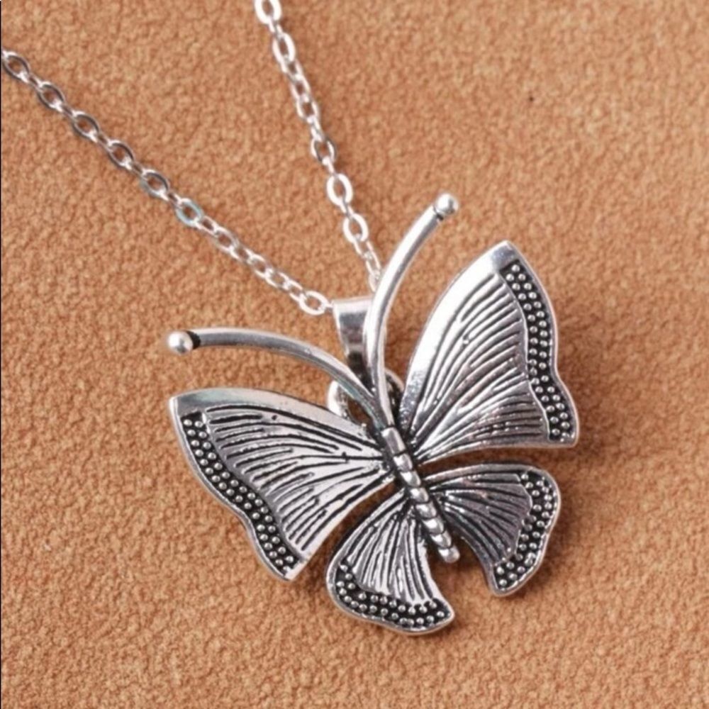 Antique Silver Butterfly Charm Necklace